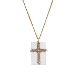 Symbols of Faith 14kt. Gold Dipped White Quartz Cross Necklace