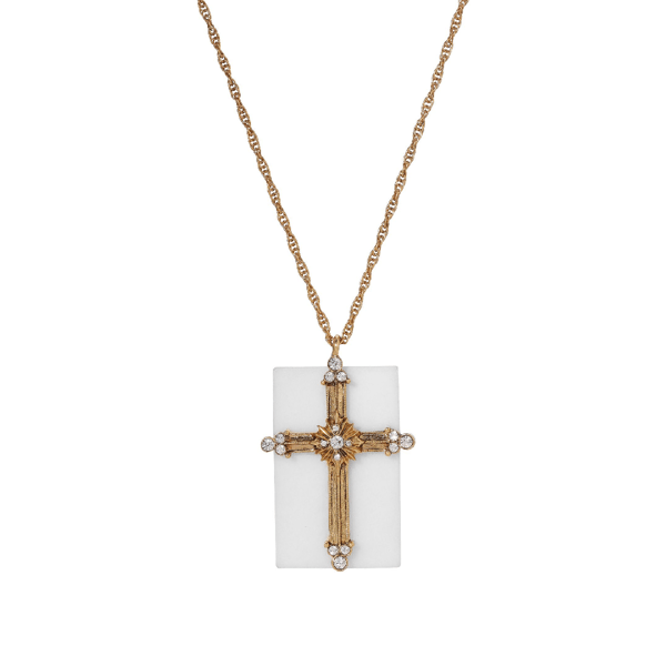 Symbols of Faith 14kt. Gold-Dipped White Quartz Cross Necklace - image 