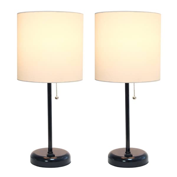 LimeLights Black Stick Lamp w/Charging Outlet & Shade - Set of 2