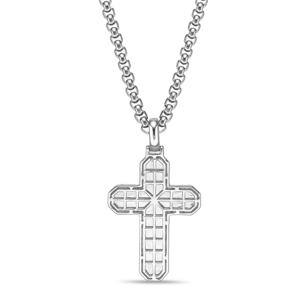 Mens Lynx 1/2ctw. Lab-Grown Diamond Cross Necklace-LGM0026P50SIL