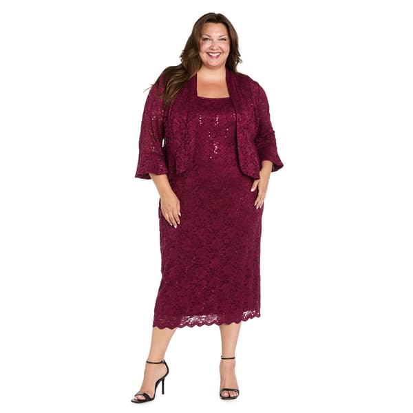 Plus Size R&M Richards 3/4 Bell Sleeve Lace Jacket Dress