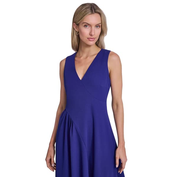 Womens Calvin Klein Sleeveless V Neck Crepe Fit & Flare Dress