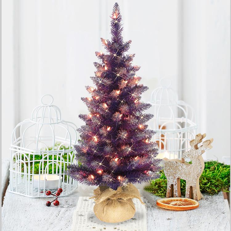 Puleo International 3ft. Pre-Lit Purple Artificial Christmas Tree