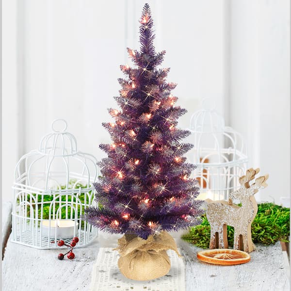 Puleo International 3ft. Pre-Lit Purple Artificial Christmas Tree