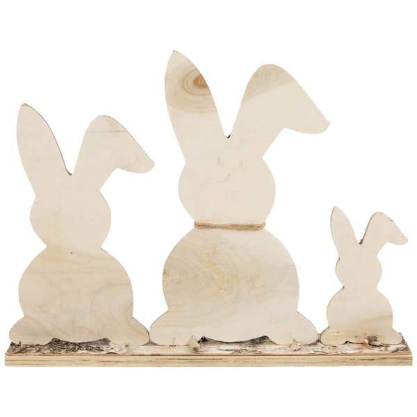 Northlight Seasonal Rabbit Trio Wooden Tree Bark Easter Décor