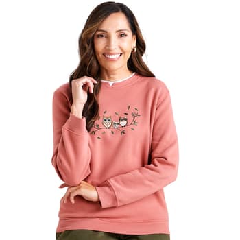 Womens Hasting & Smith Owl Trio Embroidered Sweatshirt - Boscov's