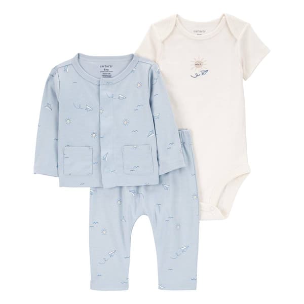 Baby Boy &#40;NB-12M&#41; Carter's&#40;R&#41; 3pc. Airplane Cardigan Set - image 