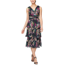 Womens SLNY Sleeveless Print Shimmer Tier Midi Dress