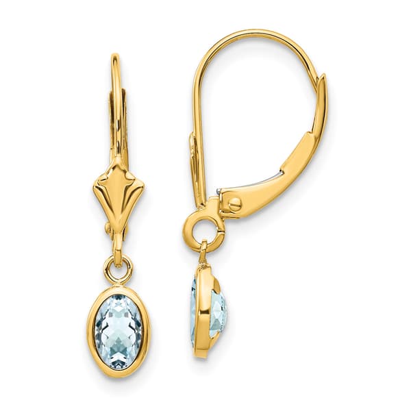 Gemstone Classics&#40;tm&#41; 14kt. Gold Aquamarine Leverback Earrings - image 