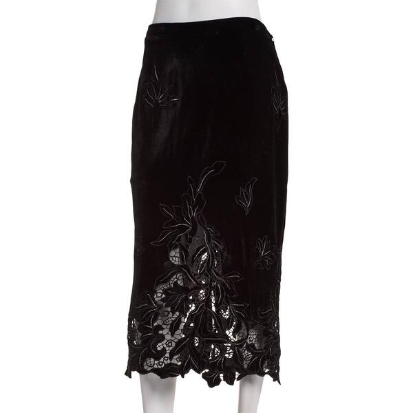 Womens Nicole Miller Embroidered Floral Pull-On Velvet Skirt - image 