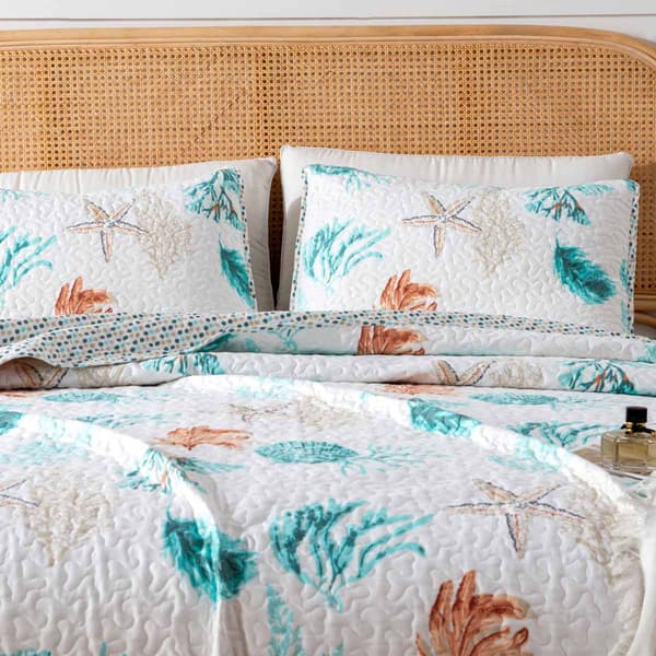 FreshFolds 3pc. Coastal Shell Themed Bedspread Quilt Set