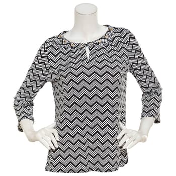 Womens Notations 3/4 Sleeve Grommet Trim Knit Blouse - Zigzag - Boscov's