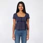 Juniors Pink Rose Short Sleeve Jersey Square Neck Peplum Top - image 3