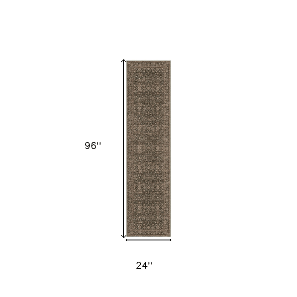 HomeRoots Brown & Beige Floral Medallion Washable Runner Rug