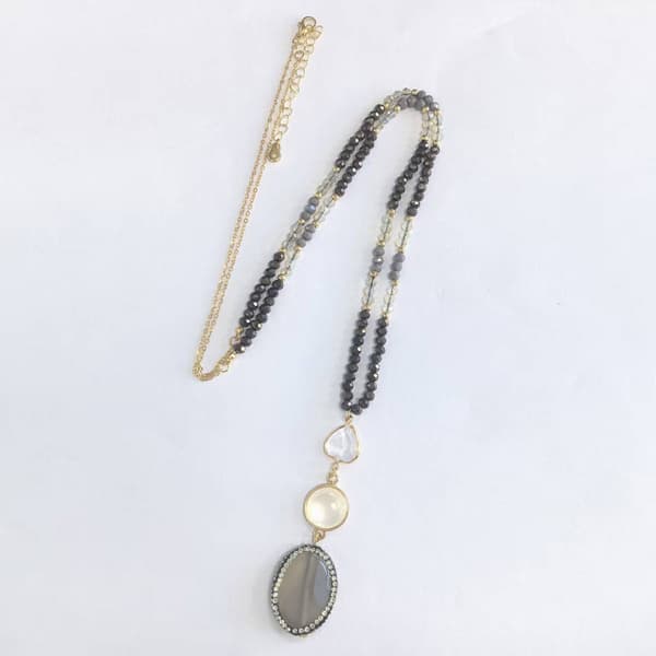 Ashley Cooper™ Shiny Gold Necklace w/ Diamond Beads & Pendant
