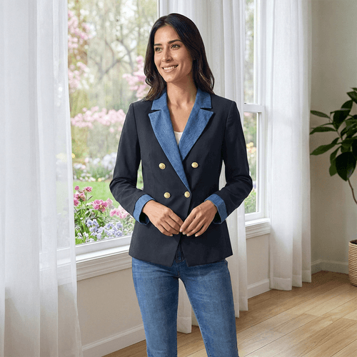 Womens Nanette Lepore Long Sleeve Solid Denim Lapel Blazer - image 