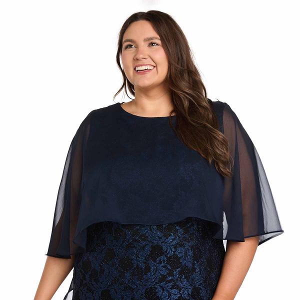 Plus Size R&M Richards Glitter Lace Gown with Chiffon Capelet