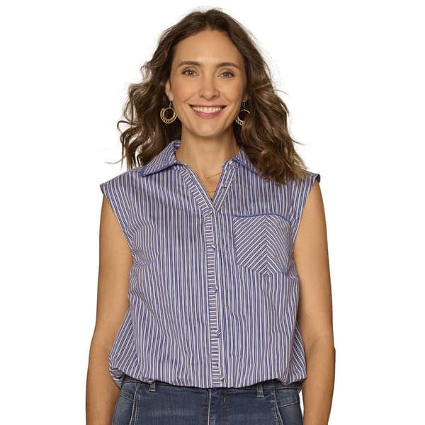 Womens Democracy Button Down Bubble Hem Stripe Woven Shirt