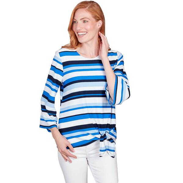 Womens Ruby Rd. Blue Horizon 3/4 Sleeve Stripe Tee - image 