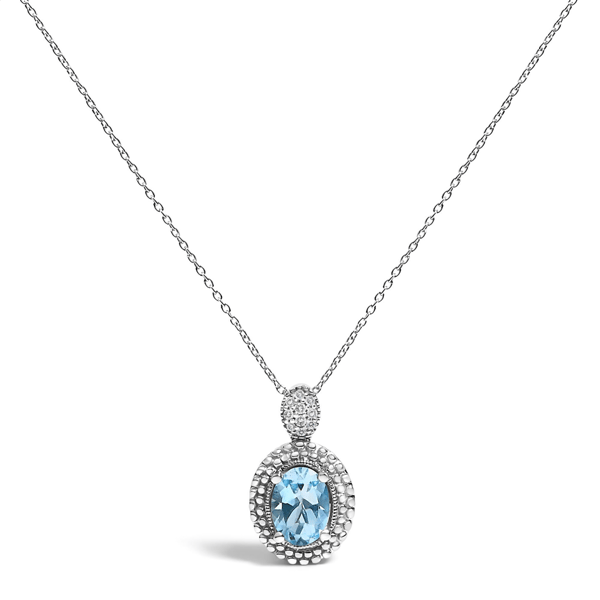 Haus of Brilliance Blue Topaz & Diamond Halo Pendant Necklace - image 
