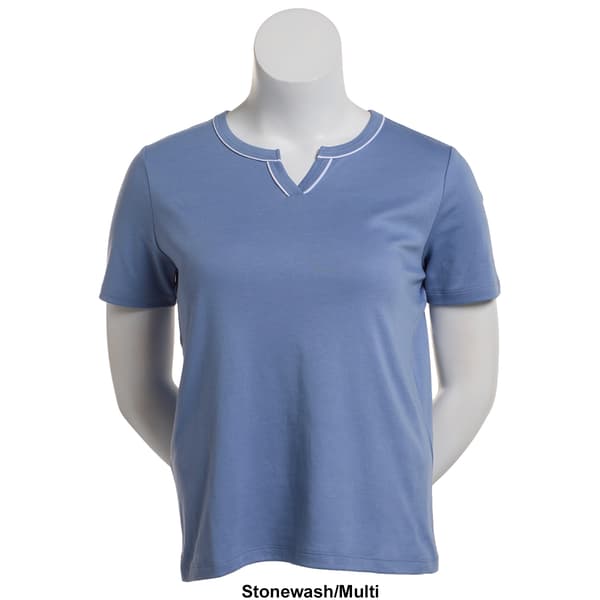 Womens Hasting & Smith Short Sleeve Split Neck Piped Tee