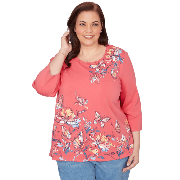 Plus Size Alfred Dunner Austin 3/4 Sleeve Etched Floral Blouse - image 