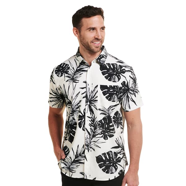 Mens Visitor Large Frond Button Down Shirt - Cream/Black