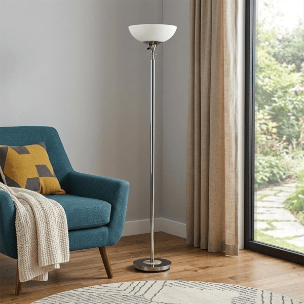 HomeRoots 72in. Black & White Lamp with White Glass Shade