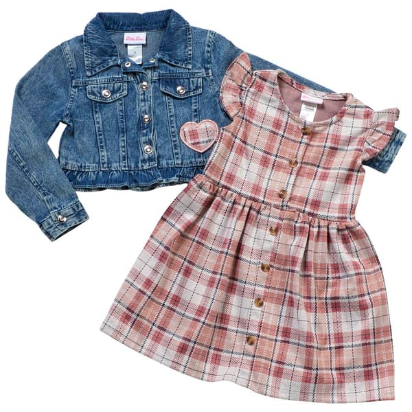 Girls &#40;4-6x&#41; Little Lass 2pc. Plaid Dress w/ Denim Jacket