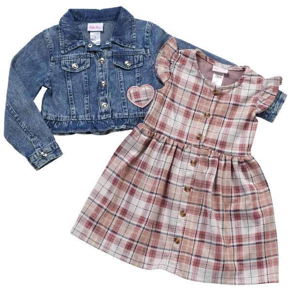 Girls &#40;4-6x&#41; Little Lass 2pc. Plaid Dress w/ Denim Jacket - image 