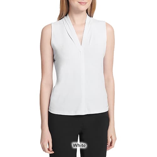 Womens Calvin Klein Sleeveless Shirred V-Neck Blouse