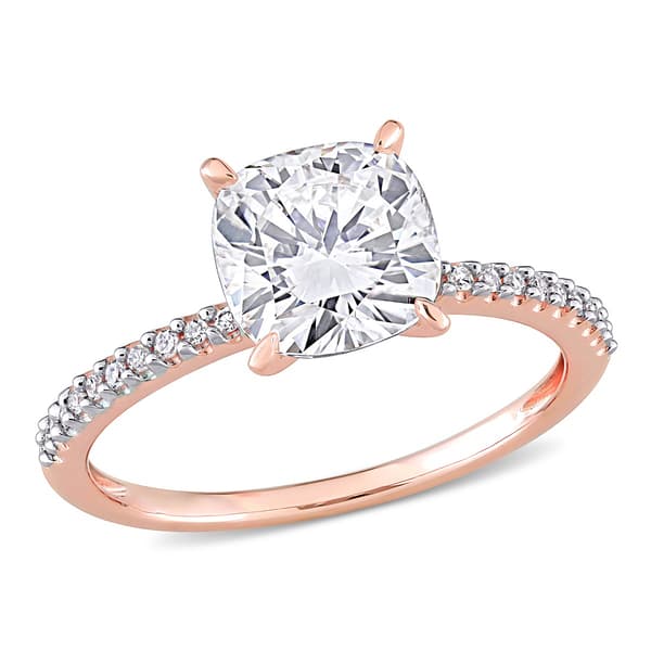 Diamond Classics&#40;tm&#41; 14kt. Rose Gold Cushion Moissanite Ring - image 