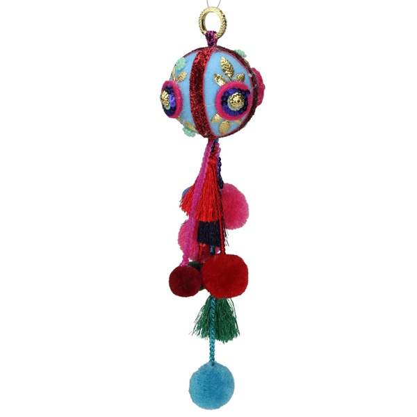 Northlight Blue & Red Ball with Pompoms Christmas Ornament
