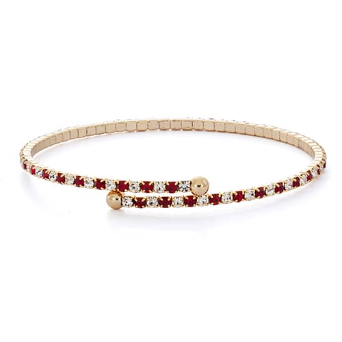 14kt. Gold Plated Siam & White Crystal Coil Bracelet - image 