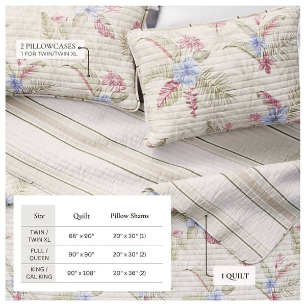 FreshFolds Mendocino 3pc. Reversible Tropical Floral Quilt Set
