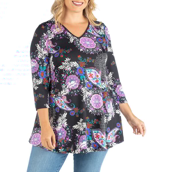 Plus Size 24/7 Comfort Apparel Paisley 3/4 Sleeve Tunic - image 