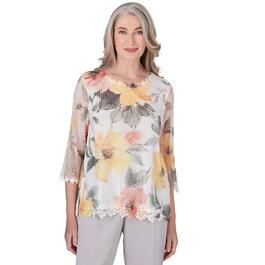 Womens Alfred Dunner Charleston Watercolor Floral Mesh Top