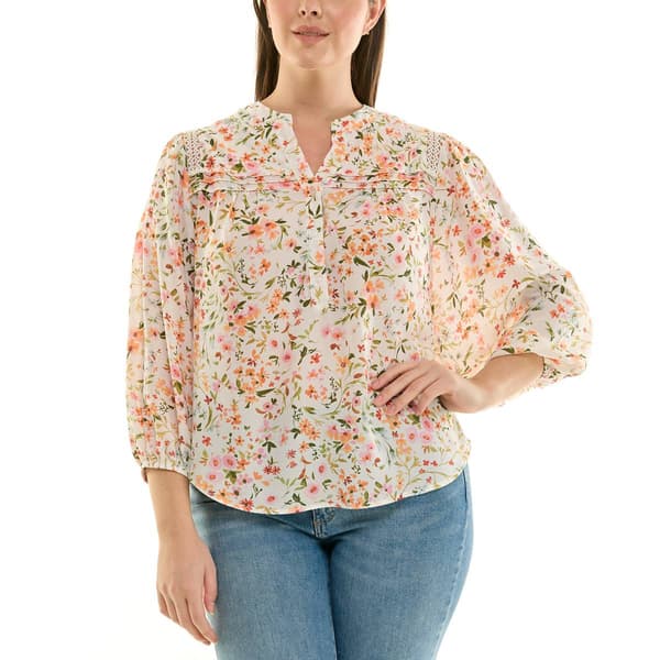 Womens Zac & Rachel Bracelet Sleeve Floral Printed Crepe