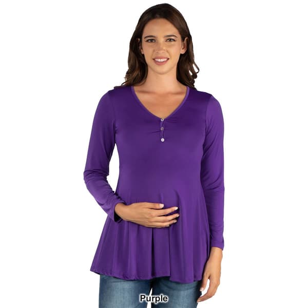 Womens 24/7 Comfort Apparel Flared Henley Tunic Maternity Top