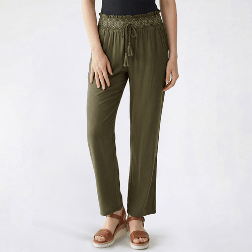 Juniors Derek Heart High Rise Smock Embroidered Waistband Pants