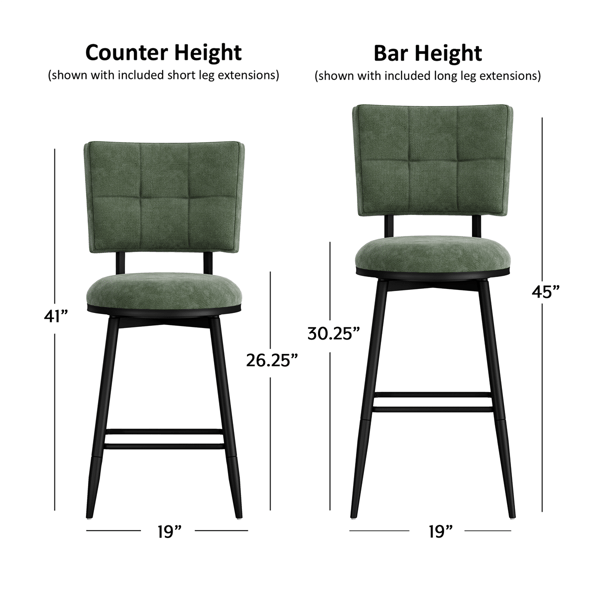 HH2 Home Beau Adjustable Height Swivel Stool with Tufted Back