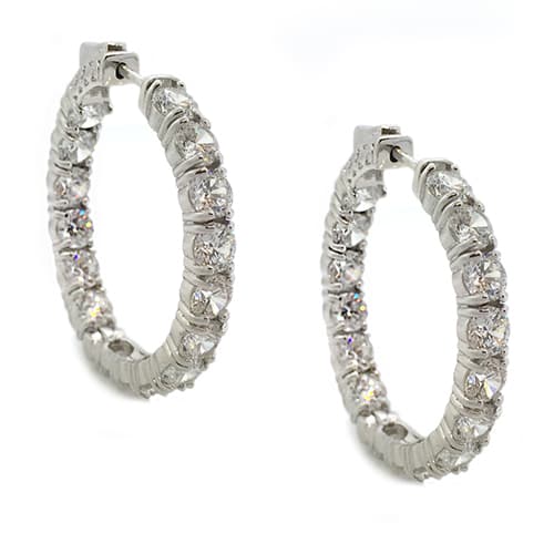 Silver Plated & Cubic Zirconia Hoop Earrings - image 
