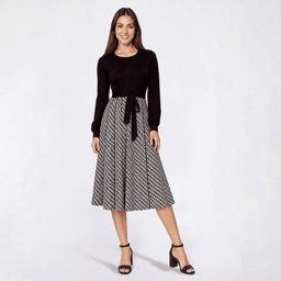 Petite Robbie Bee Long Sleeve Geometric A-Line Sweater Dress