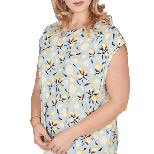 Plus Size Emaline Key Items Cap Sleeve All Over Lemon Blouse