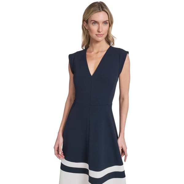 Womens Tommy Hilfiger Cap Sleeve V Neck Color Block Midi Dress