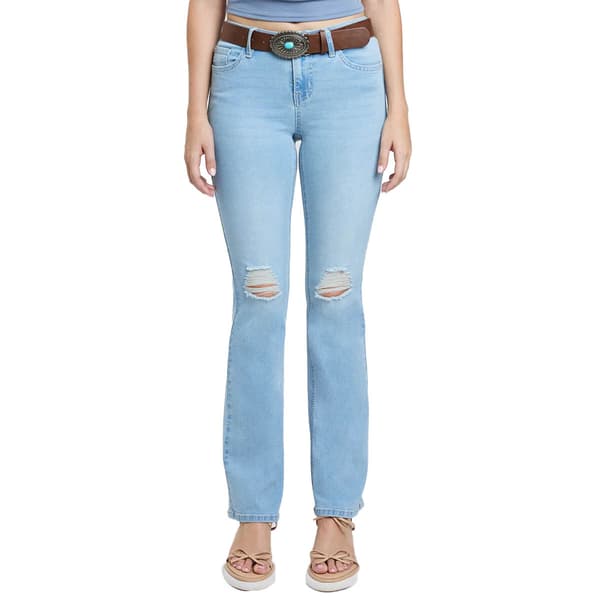 Juniors YMI(R) Mid Rise Ripped Bootcut Jeans with Western Belt - image 