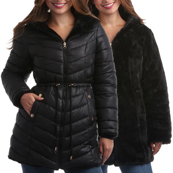 Womens Jessica Simpson 3/4 Reversible Anorak Puffer Jacket - image 