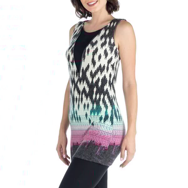 Womens 24/7 Comfort Apparel Houndstooth V-Neck Long Tunic