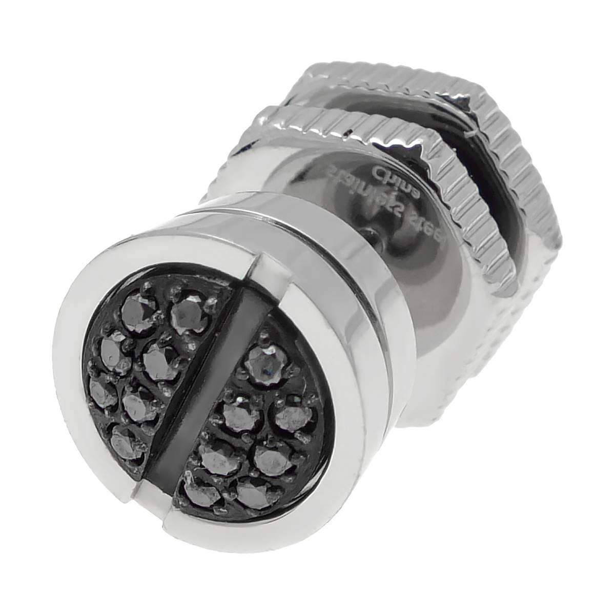 Mens Lynx Stainless Steel Mano Stud Black Diamond Round...