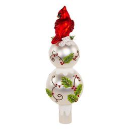 Kurt Adler 12in. Glass Holly & Cardinal Tree Topper